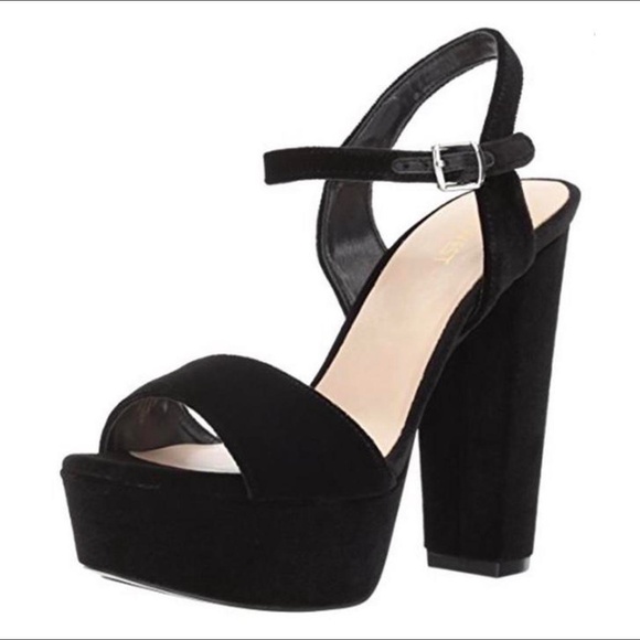 Nine West Black Velvet Carnation Block Platform Heels with Ankle Strap - Picture 1 of 4